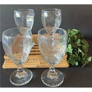 4 Vintage Libbey Chivalry Clear Glasses 8oz Water Wine Goblets‎ Textured 6.5”